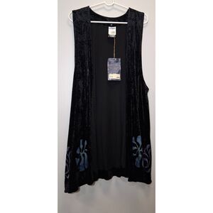 Blue fish womens xl black blue velvet vest long wearable art